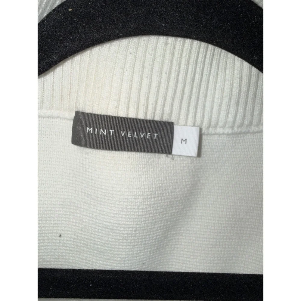 Mint Velvet Cream Knit Zip Up Bomber Jacket Cropped Ivory Size M Minimalist